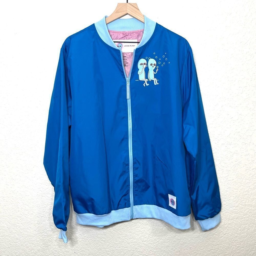 Strange Planet Nathan Pyle Alien Bubbles Blue and Pink Bomber Windbreaker Jacket